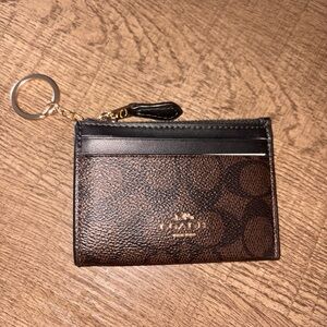 Coach Black Signature Card ID Case with Gold Keyring